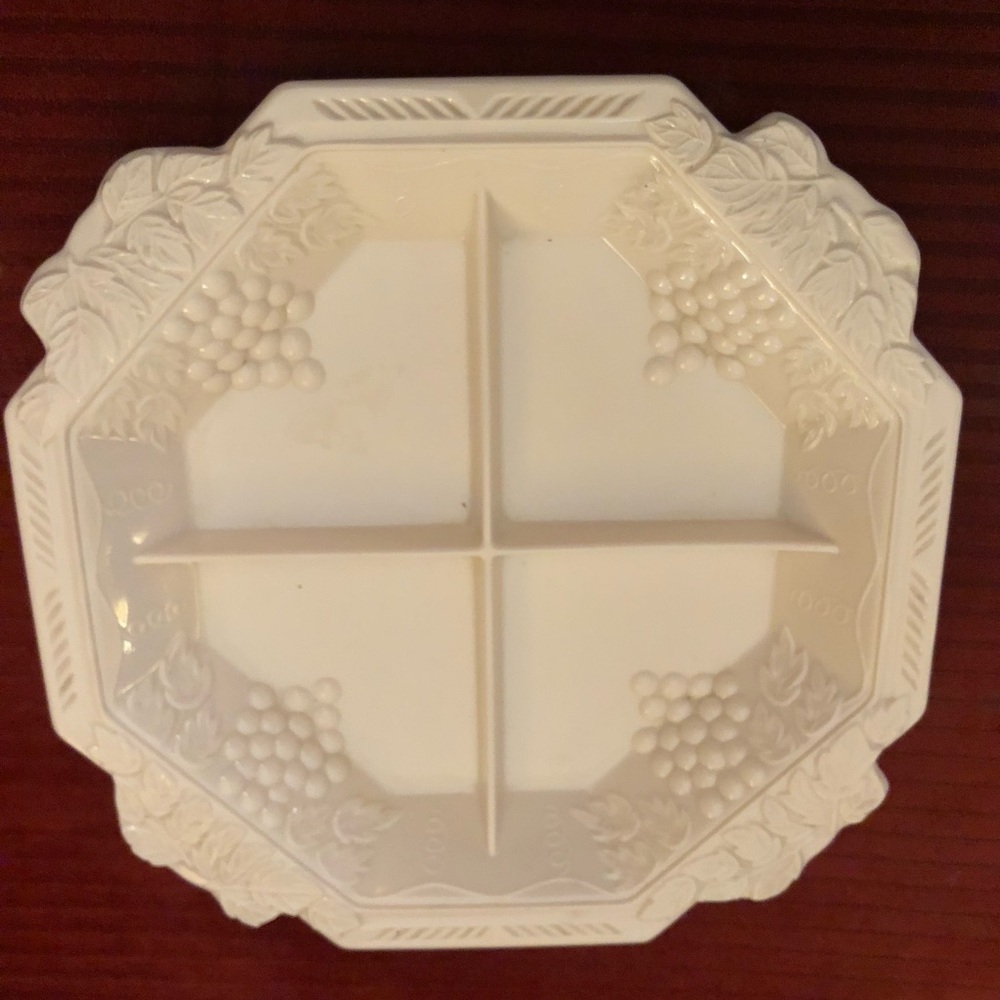 Pink Divided Serving Tray with Grape Motif RARE PRETTY Jeanette Glass Milkglass